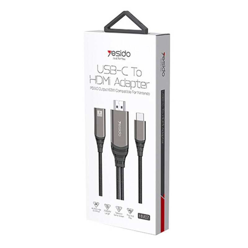 Cablu adaptor USB-C, Type-C PD la HDMI Nintendo Yesido HM07, 60W, 2m