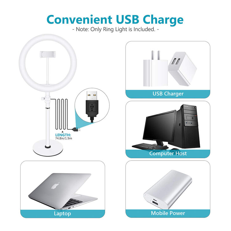 Lampa circulara ring light cu suport telefon Techsuit, alb, RL02