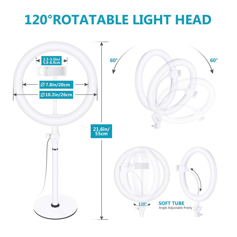 Lampa circulara ring light cu suport telefon Techsuit, alb, RL02