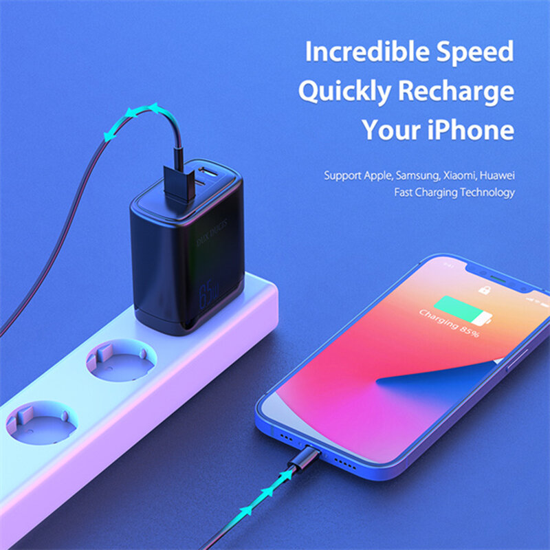 Incarcator Super Si Quick Charge USB, 2x Type-C PD65W Dux Ducis C110