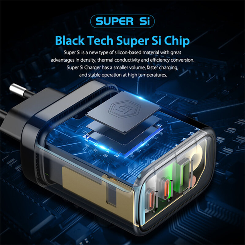 Incarcator Super Si Quick Charge USB, 2x Type-C PD65W Dux Ducis C110