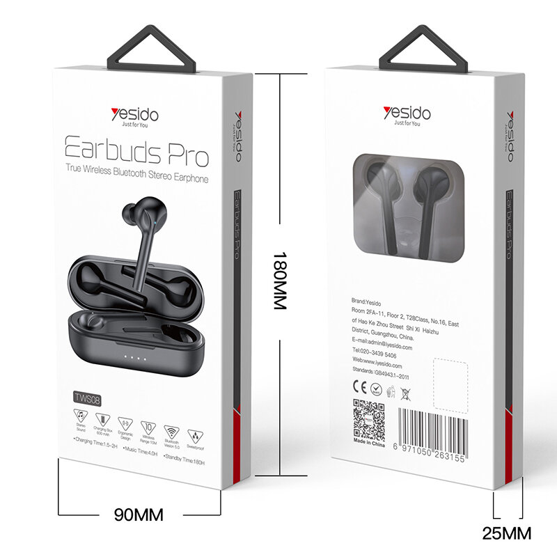 Casti in-ear Bluetooth earbuds Yesido TWS08, aplicatia Siri, negru