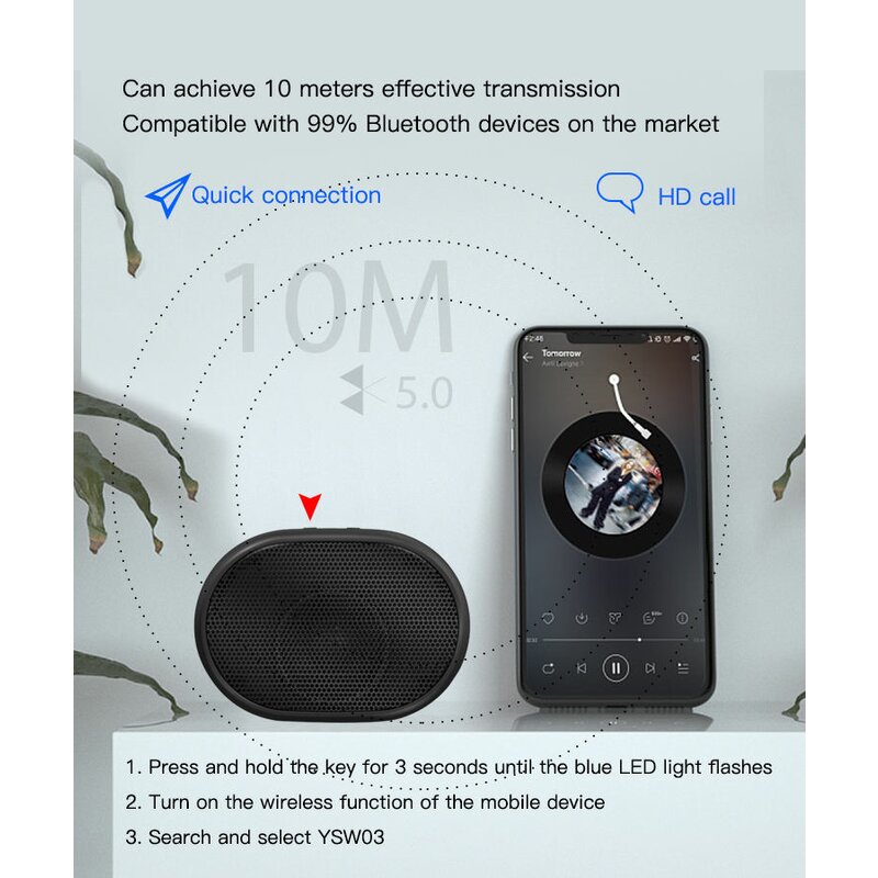 Mini boxa portabila wireless Bluetooth Yesido YSW03, 10W, negru