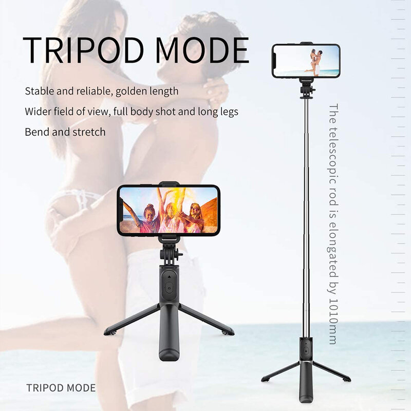 Selfie stick trepied, telecomanda Bluetooth Techsuit Q01, 101cm, negru