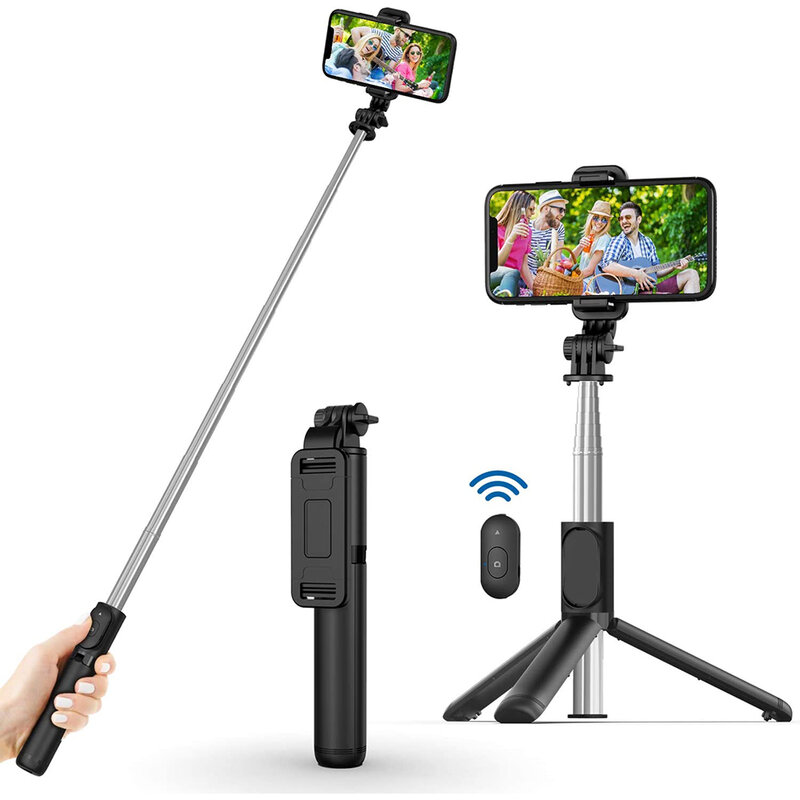 Selfie stick trepied, telecomanda Bluetooth Techsuit Q01, 100cm, negru