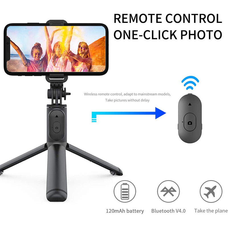 Selfie stick trepied, telecomanda Bluetooth Techsuit Q01, 101cm, alb