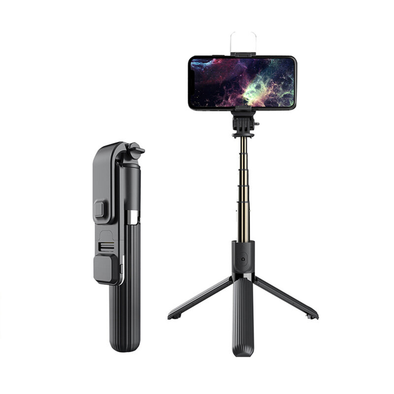 Selfie stick trepied Bluetooth cu LED Techsuit L03S, 84cm, negru
