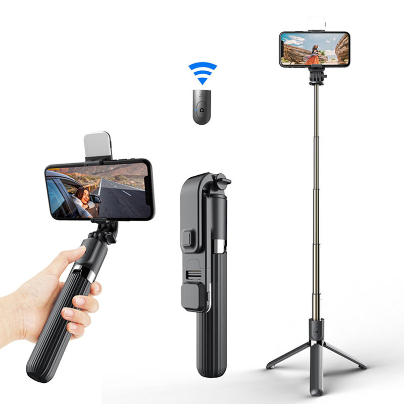 Selfie stick trepied Bluetooth cu telecomanda, lampa LED, negru, L03s