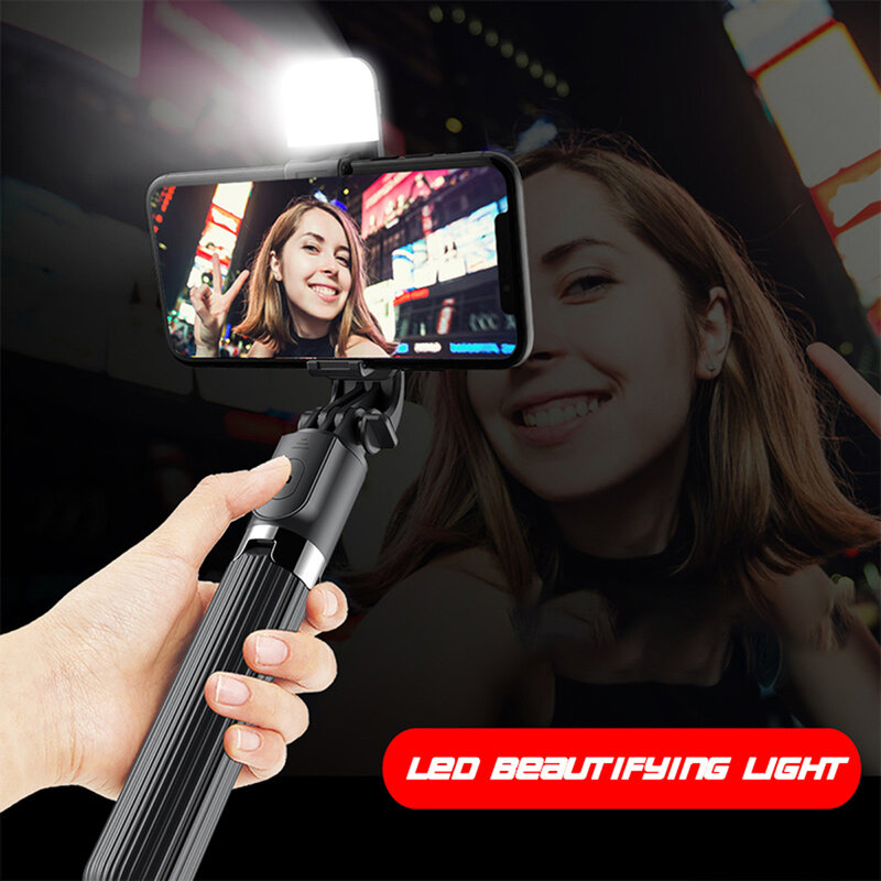 Selfie stick trepied Bluetooth cu LED Techsuit L03S, 84cm, negru
