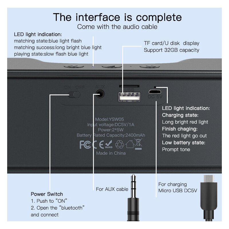 Boxa portabila wireless cu bass puternic Yesido YSW05, 10W, negru