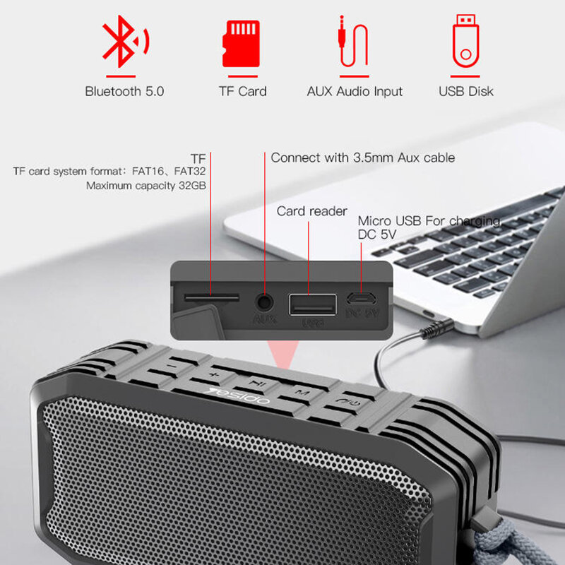 Mini boxa Bluetooth portabila wireless Yesido YSW04, 5W, negru