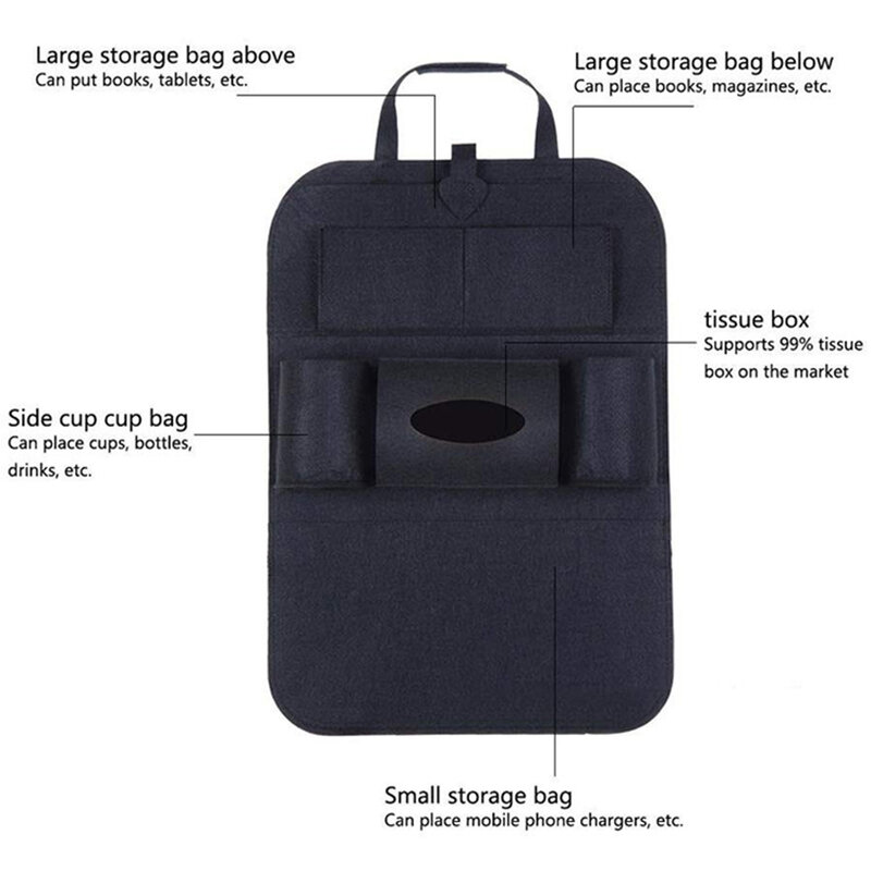 Organizator spatar scaun auto cu buzunare din pasla, negru, OCS-01