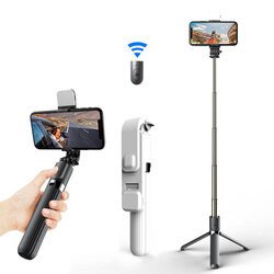 Selfie stick trepied Bluetooth cu telecomanda, lampa LED, alb, L03s