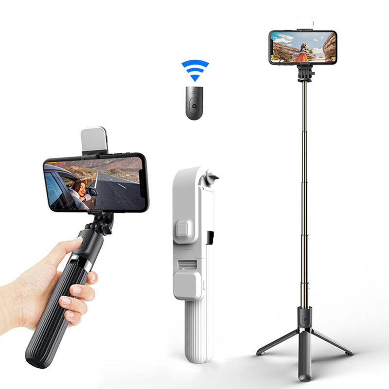 Selfie stick trepied Bluetooth cu telecomanda, lampa LED, alb, L03s