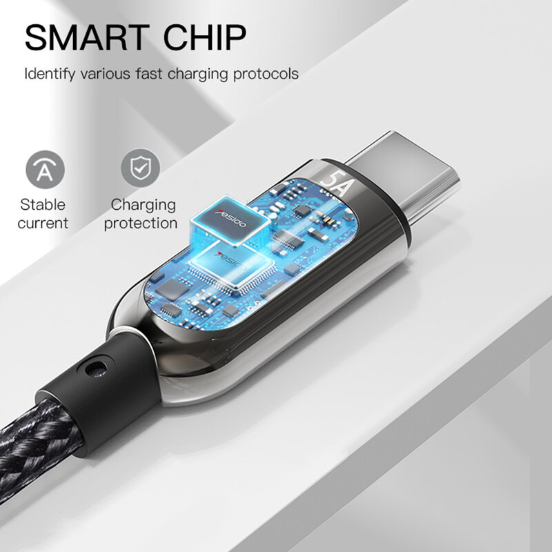 Cablu de date tip C Fast Charge Yesido CA85, 66W, 5A, 1.2m, negru
