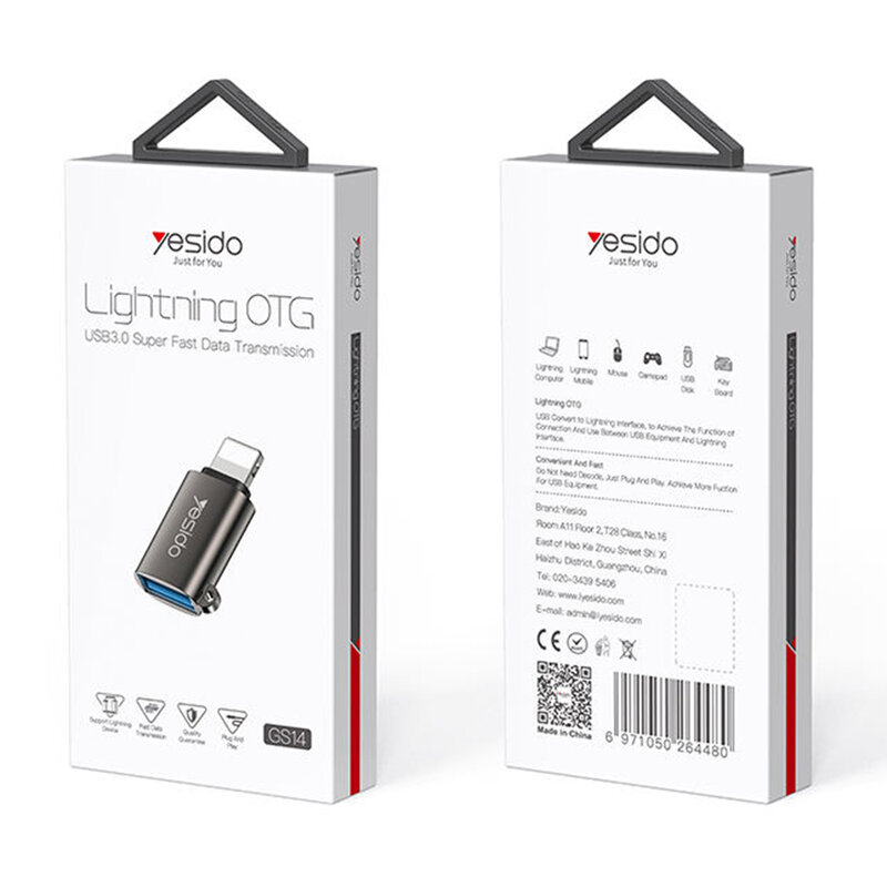 Adaptor OTG USB la iPhone Lightning Yesido GS14, 480Mbps, negru