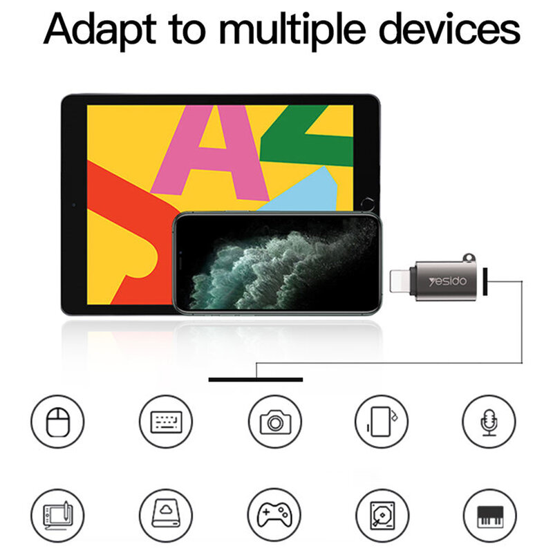 Adaptor OTG USB la iPhone Lightning Yesido GS14, 480Mbps, negru