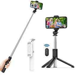Selfie stick trepied, telecomanda Bluetooth Techsuit Q01, 100cm, alb