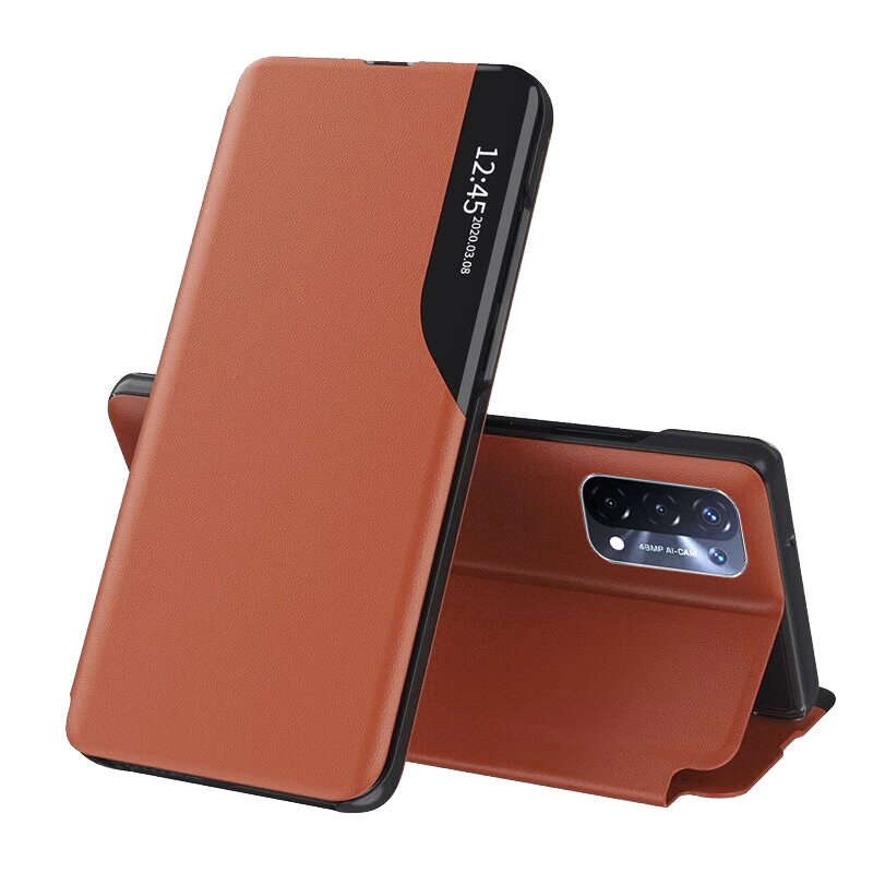Husa Oppo A74 5G Eco Leather View flip tip carte, portocaliu