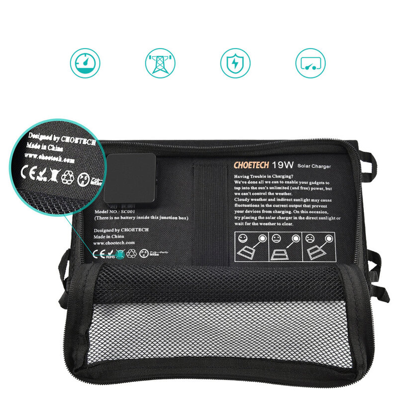 Panou solar incarcare telefon Choetech, 2x USB, 19W, SC001