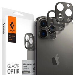 [Pachet 2x] Folie sticla camera iPhone 13 Pro Spigen Glas.tR Optik, cenusiu
