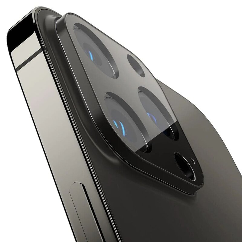 [Pachet 2x] Folie sticla camera iPhone 13 Pro Max Spigen Glas.tR Optik, cenusiu
