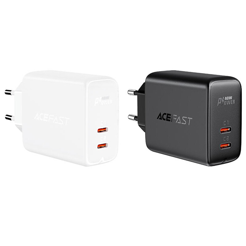 Incarcator Fast Charging 2x USB-C Acefast A9 PD40W, alb