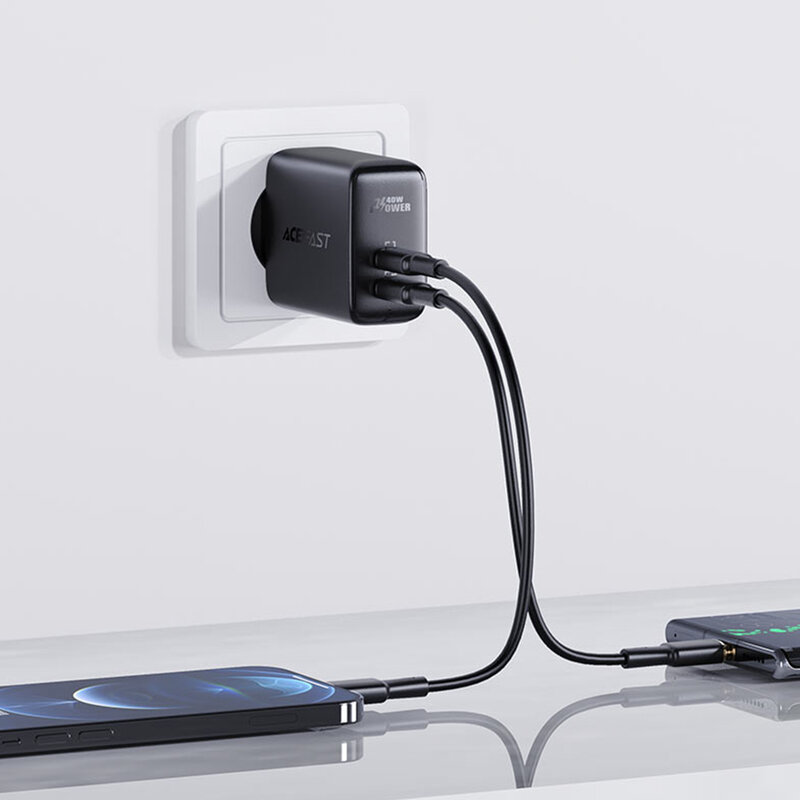 Incarcator Fast Charging 2x USB-C Acefast A9 PD40W, alb
