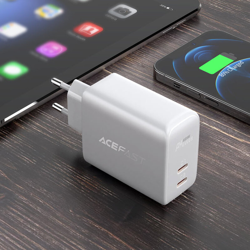 Incarcator Fast Charging 2x USB-C Acefast A9 PD40W, alb
