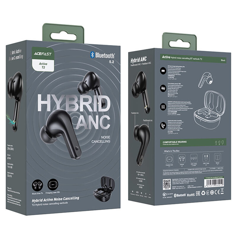 Earbuds noise cancelling wireless Bluetooth Acefast T2, negru