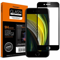 Folie sticla iPhone SE 3, SE 2022 Spigen Glas.tR Slim, negru