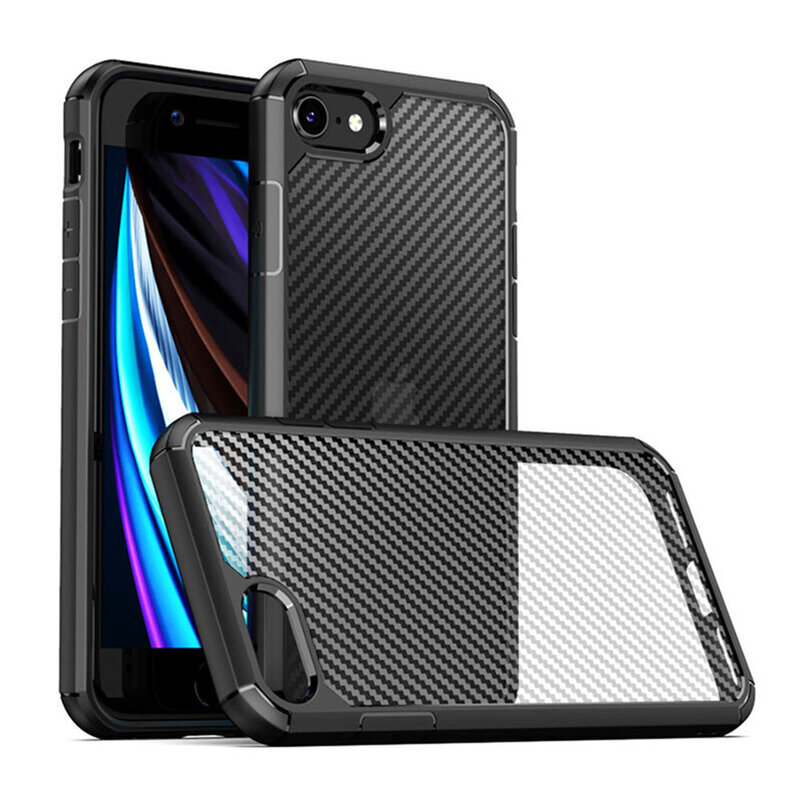 Husa iPhone SE 3, SE 2022 Mobster Carbon Fuse transparenta, negru