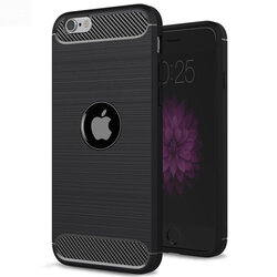 Husa iPhone SE 3, SE 2022 Techsuit Carbon Silicone, decupaj sigla, negru