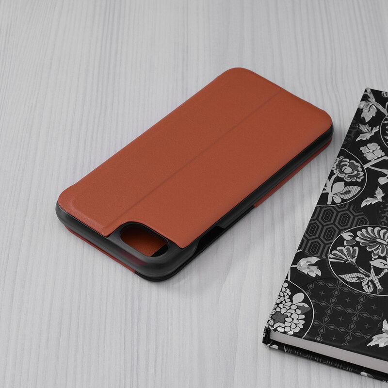 Husa iPhone SE 3, SE 2022 Eco Leather View flip tip carte, portocaliu
