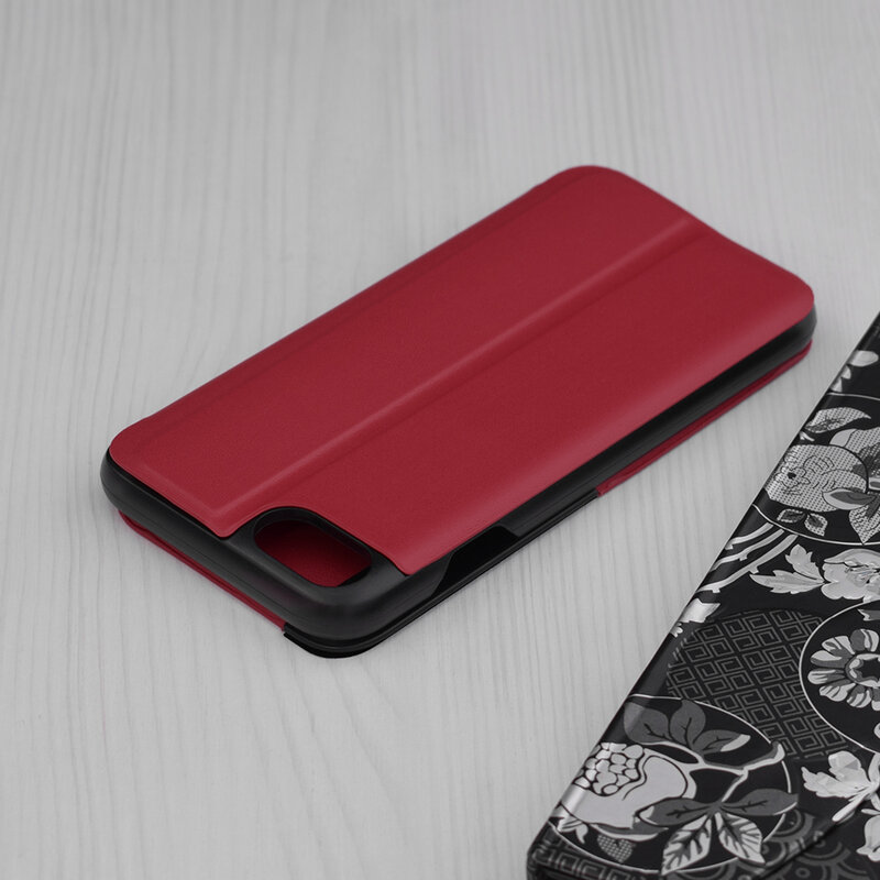 Husa iPhone SE 3, SE 2022 Eco Leather View flip tip carte, rosu