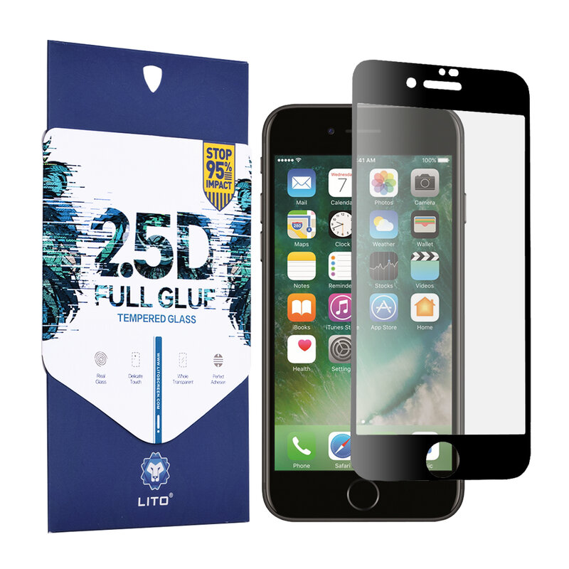Folie Sticla iPhone 7 Lito 2.5D Full Glue Full Cover Cu Rama - Negru