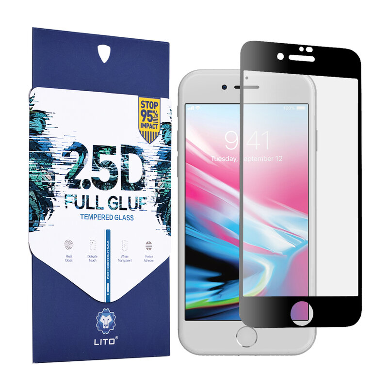 Folie Sticla iPhone 8 Lito 2.5D Full Glue Full Cover Cu Rama - Negru
