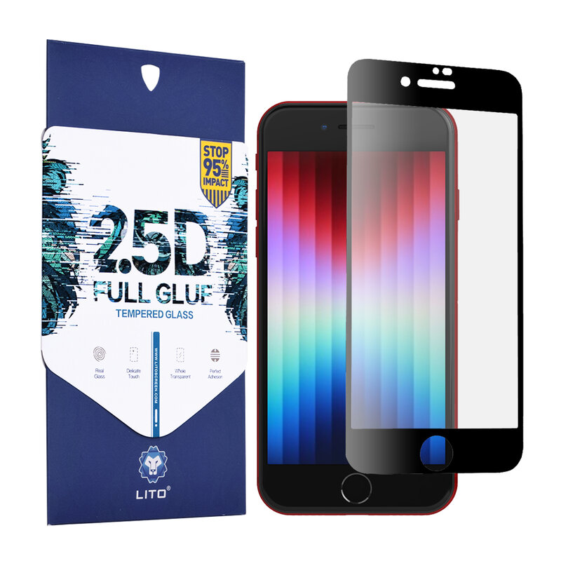 Folie sticla iPhone SE 3, SE 2022 Lito 2.5D Full Glue, negru