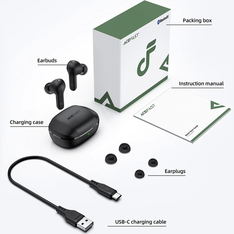 Earbuds noise cancelling wireless Bluetooth Acefast T2, negru