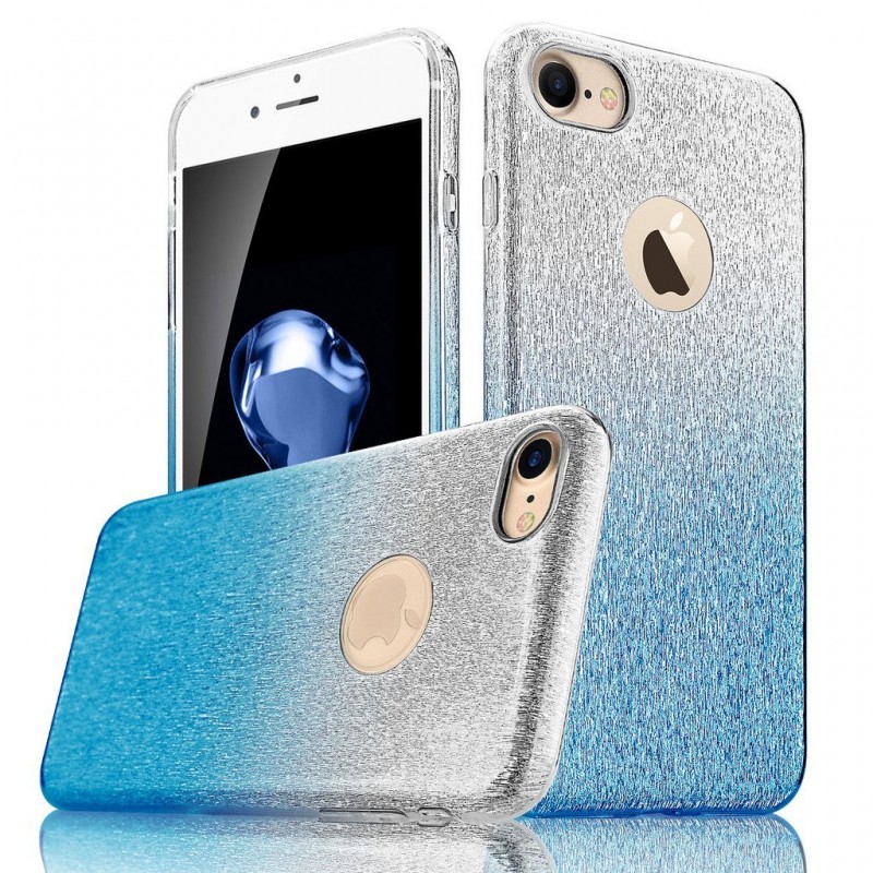 Husa iPhone 7 Gradient Color TPU Sclipici - Albastru