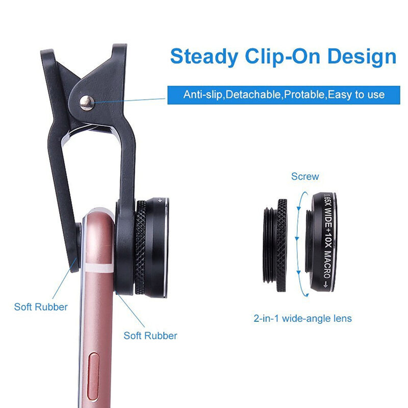 [Set 3x] Lentila telefon macro, wide, fisheye Techsuit W33, negru