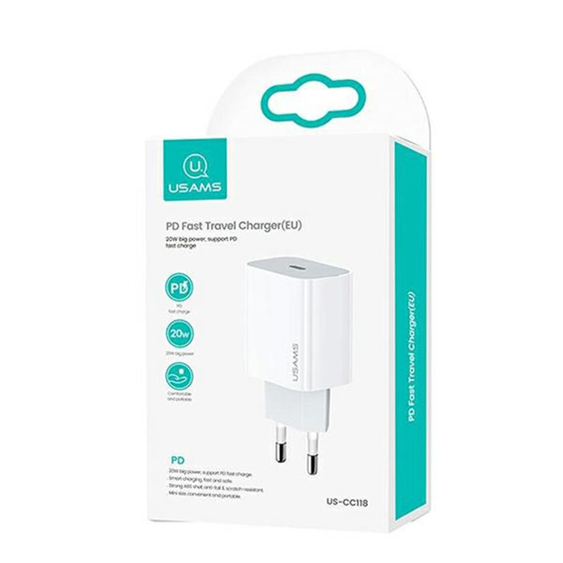 Incarcator iPhone Fast Charging tip C Usams T34, PD20W, alb