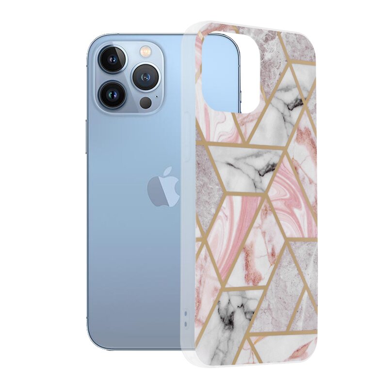 Husa iPhone 13 Pro Max Techsuit Marble, roz