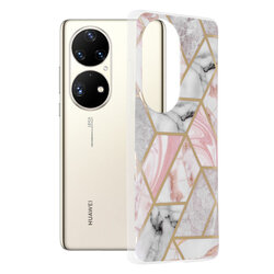 Husa Huawei P50 Pro Techsuit Marble, roz