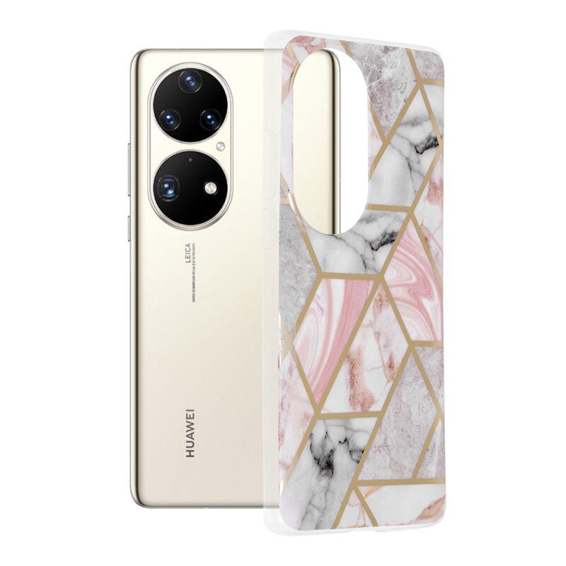 Husa Huawei P50 Pro Techsuit Marble, roz