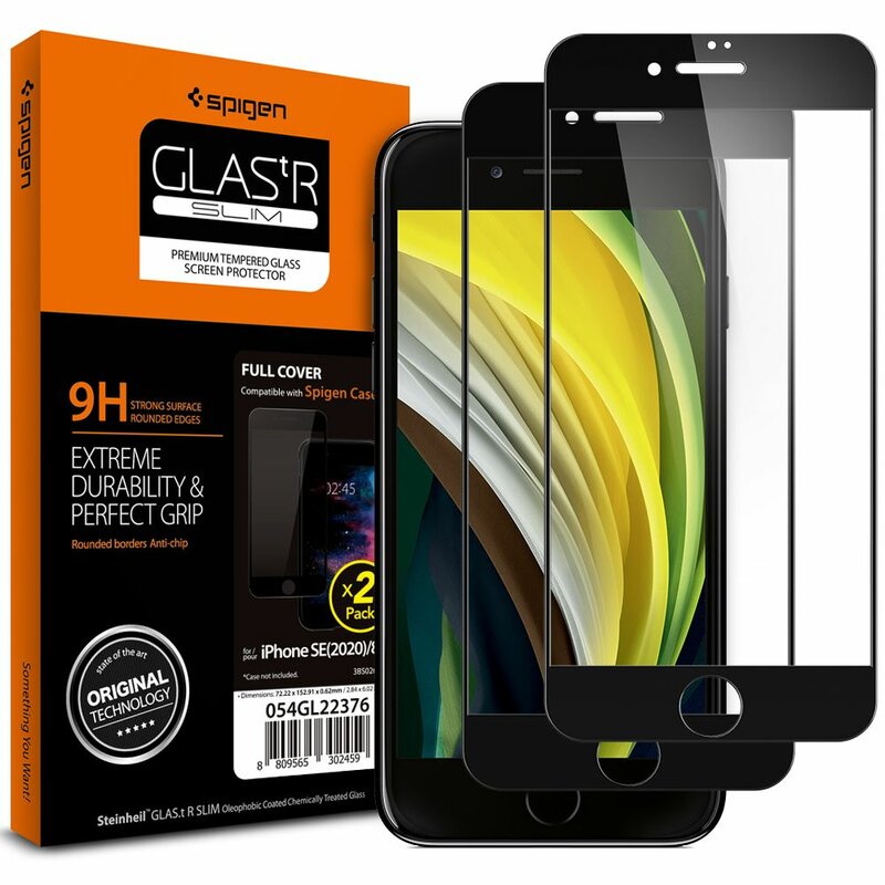  [Pachet 2x] Folie sticla iPhone 8 Spigen Glas.tR Slim, negru