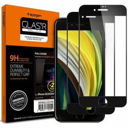  [Pachet 2x] Folie sticla iPhone SE 2, SE 2020 Spigen Glas.tR Slim, negru