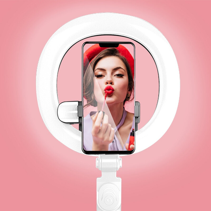 Lampa circulara ring light cu suport selfie telefon, alb, SSTR-18