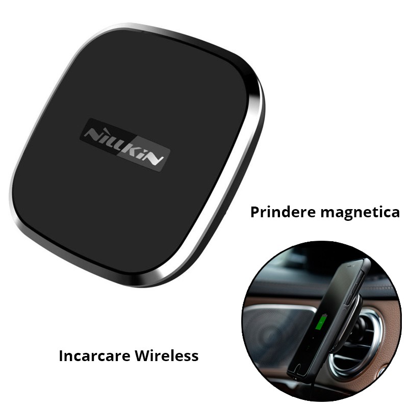 Suport Auto Universal Magnetic Nillkin MC016 Wireless Charger Pentru Telefon - Negru
