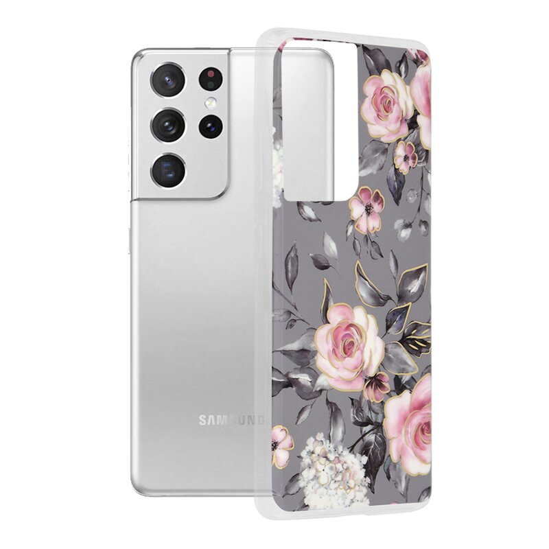 Husa Samsung Galaxy S21 Ultra 5G Techsuit Marble, Bloom of Ruth Gray